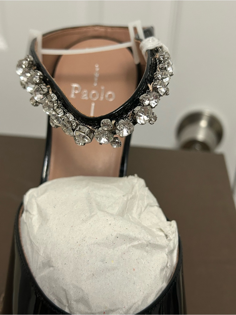 Paolo Black Patent Pointed Toe Embellished Slingback - Picture 2 of 9